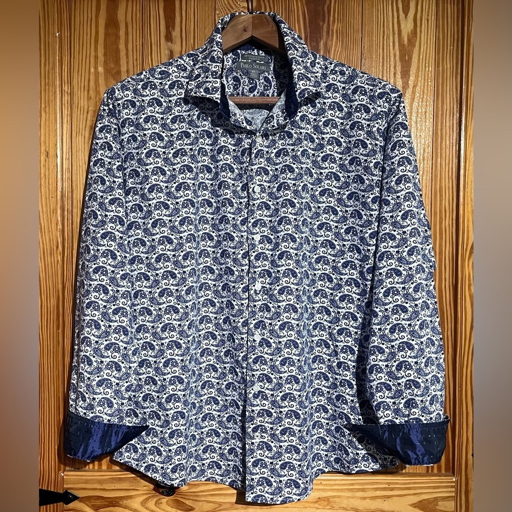 Paulo Solari Men's Flip Cuff Modern Fit Paisley Performance Stretch Shirt